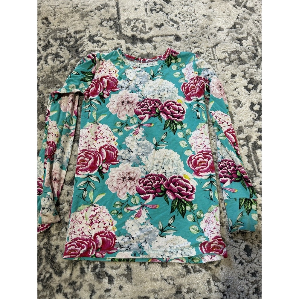 Girls Floral Posh Peanut Top Size 9 Aqua